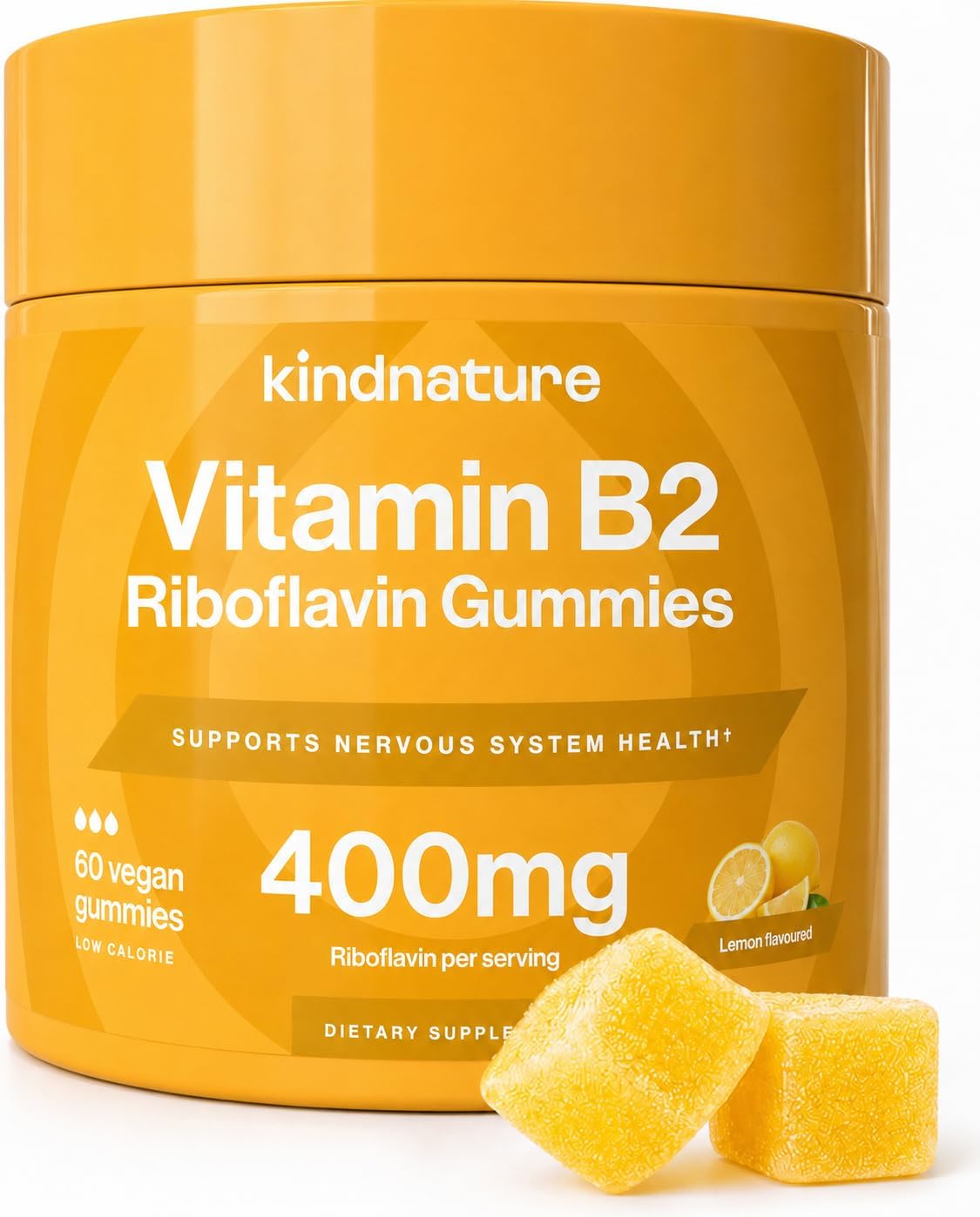 kindnature Gomitas de Vitamina B2 - Riboflavina 400 mg - Suplemento para Niños y Adultos - Sin OGM, Sin Soja, Sin Gluten, Vegano (30 Días de Suministro)