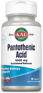 KAL Ácido Pantoténico 1000 mg - Vitamina B5 - Liberación Sostenida - 100 Comprimidos Veganos