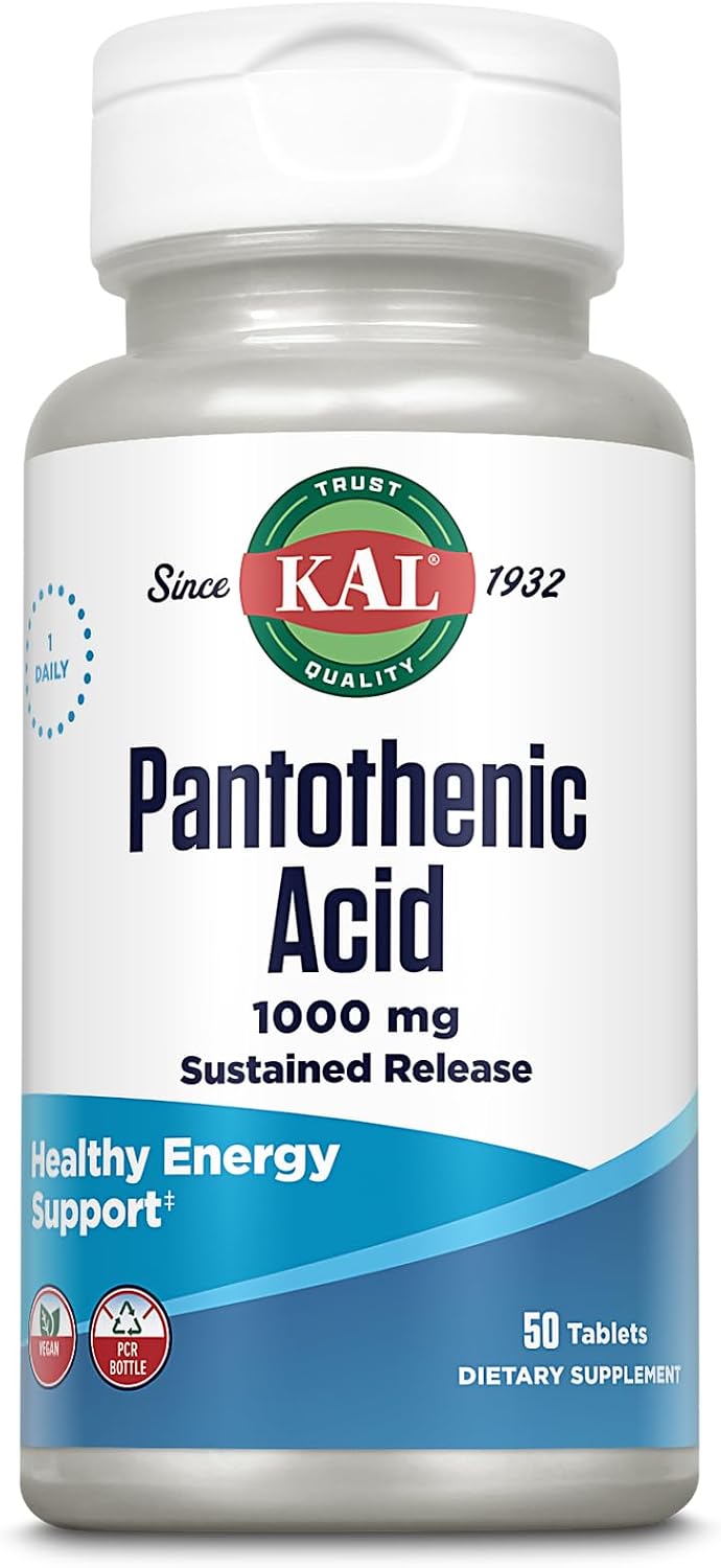 KAL Ácido Pantoténico 1000 mg - Vitamina B5 - Liberación Sostenida - 100 Comprimidos Veganos
