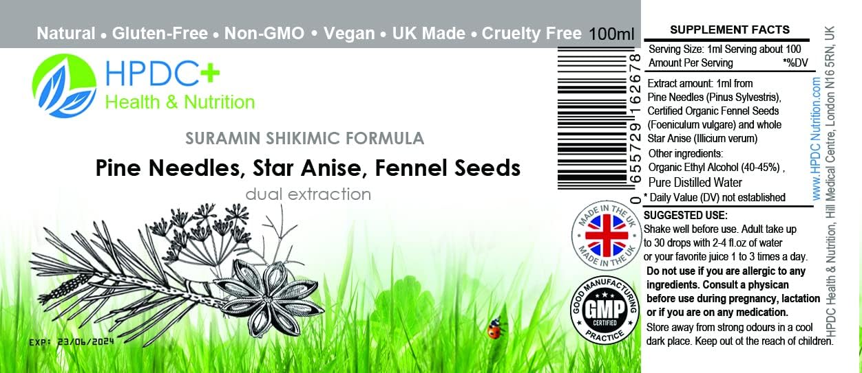 Sura-Max Suramin Shikimic Acid Tincture Extract – Pine Needles, Star Anise, Fennel (100 ml)