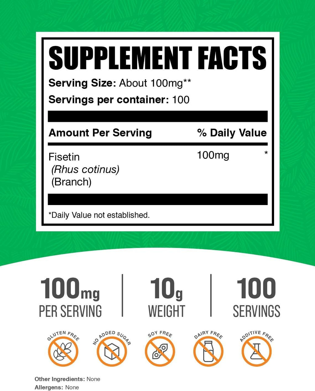 BulkSupplements.com Fisetina en Polvo - Suplemento Nutricional, 100mg por Dosis, 10g