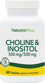 NaturesPlus Colina e Inositol - 500 mg, 60 Comprimidos Vegetarianos - Apoyo al Sistema Nervioso y Función Hepática Saludable - Sin Gluten