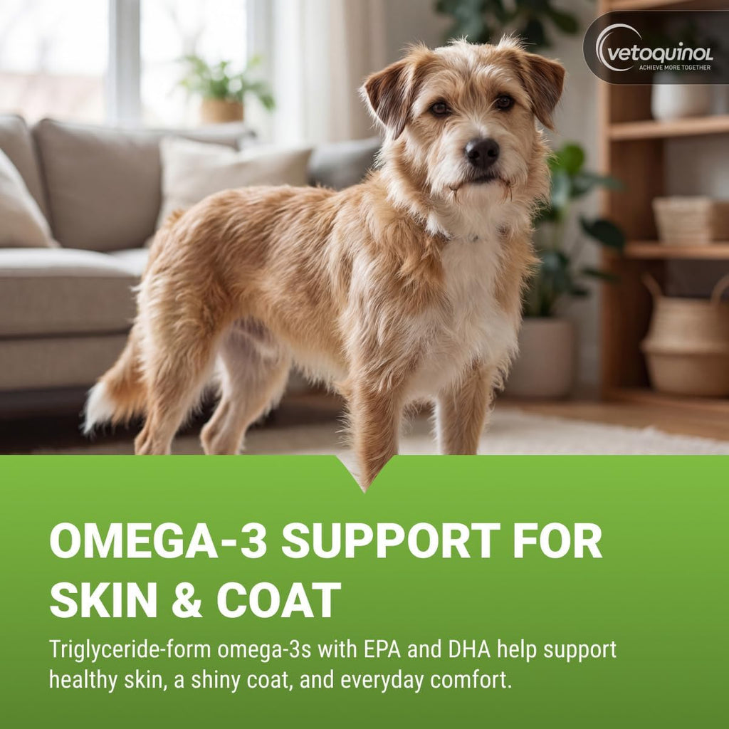 Vetoquinol Triglyceride Omega - Aceite de Pescado para Perros y Gatos - Favorece la Piel Saludable, el Pelaje y la Respuesta Inmunitaria Normal - Suplemento con Mezcla de Vitaminas para el Corazón, los Ojos, los Huesos y los Músculos - 8 oz (237 ml)