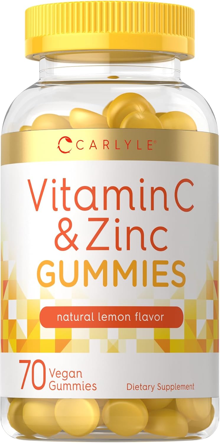 Carlyle Gomitas de Vitamina C y Zinc, 70 unidades, Sabor Limón, Suplemento Vegano, Sin OGM y Sin Gluten