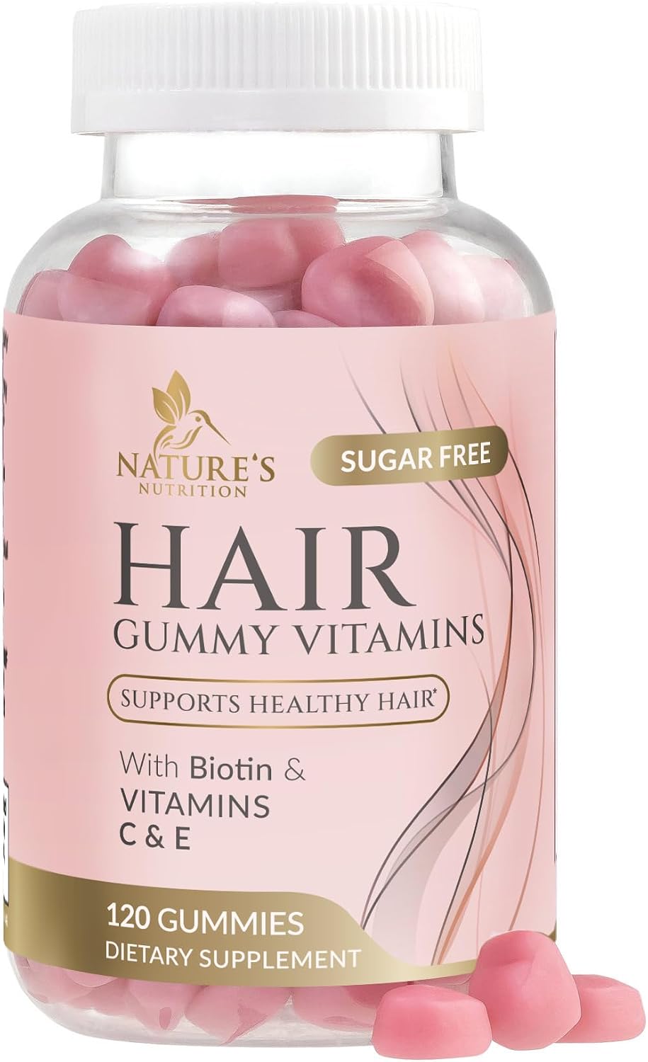 Hair Vitamins Gummies - Gominolas Sin Azúcar con Biotina 5000 mcg, Vitaminas A, B12, C, D, E y Ácido Fólico - 60 Gominolas