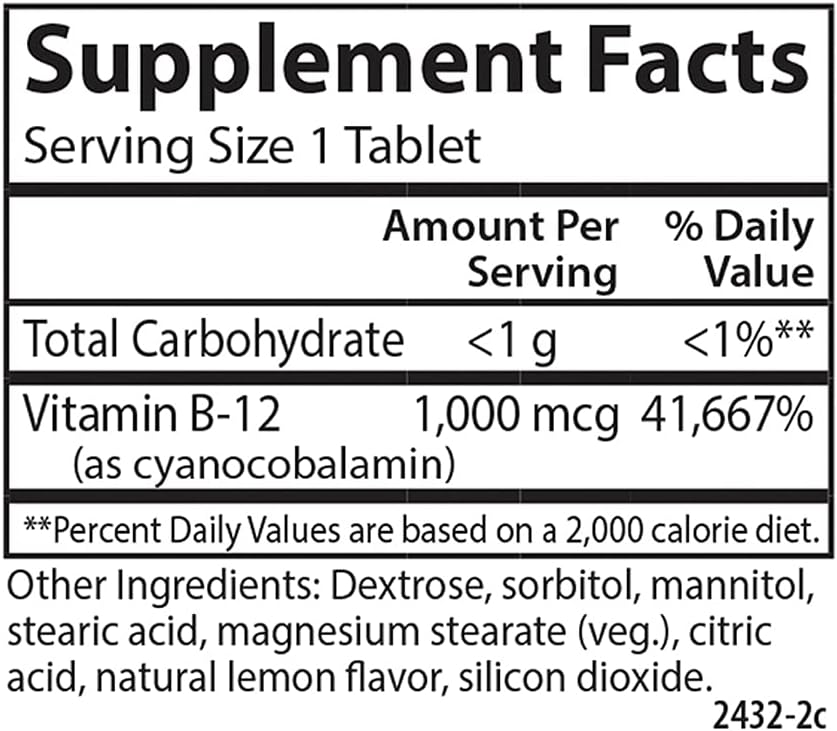 Carlson Vitamina B12 Masticable 1000 mcg - 180 Comprimidos Sabor Limón