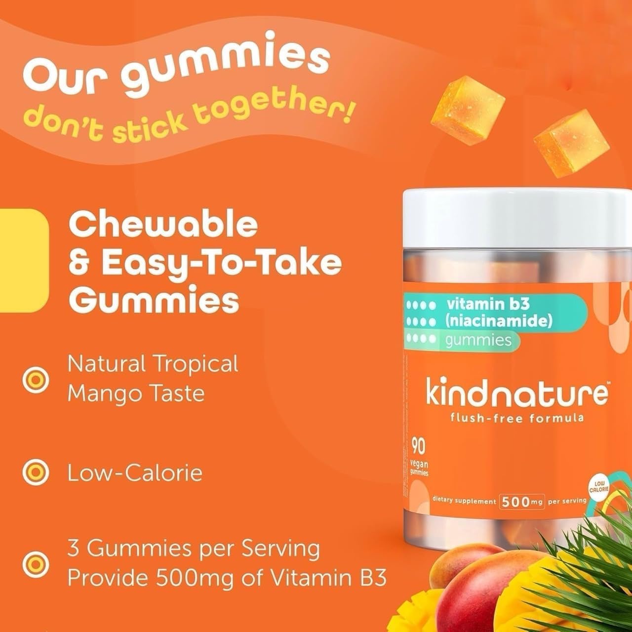 kindnature Gomitas de Vitamina B3 Niacinamida 500mg – Sin Flush – 90 Gomitas