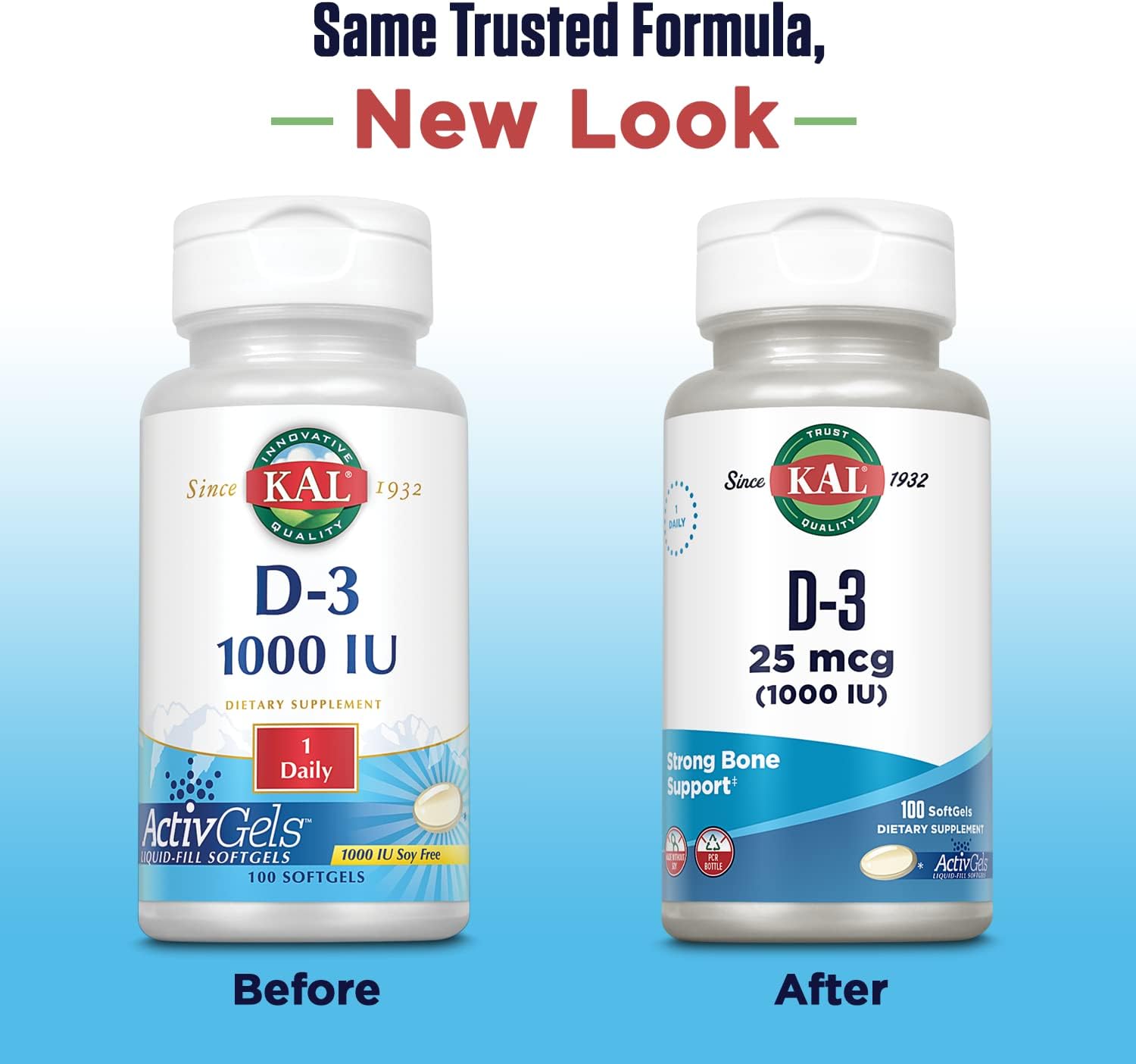 KAL Vitamina D3 1000 UI (25 mcg) – 100 Cápsulas Blandas