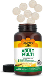 Country Life Multivitamínico Masticable Adultos con Vitaminas B Coenzimáticas, Antioxidantes y Minerales - Sabor Piña-Naranja - 60 Wafers