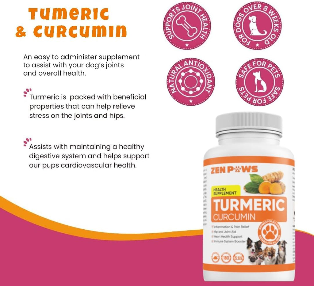 Cúrcuma (Turmeric) para Perros – 180 Comprimidos Sabor Pato – Fórmula Avanzada para Articulaciones con Piperina