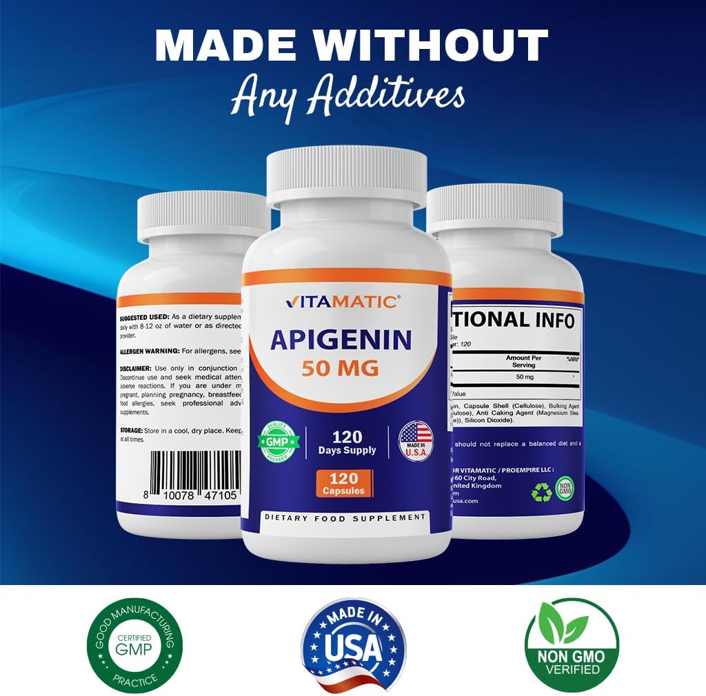 Vitamatic Apigenina 50mg - 120 Cápsulas Vegetales (2 Envases, 240 Cápsulas)