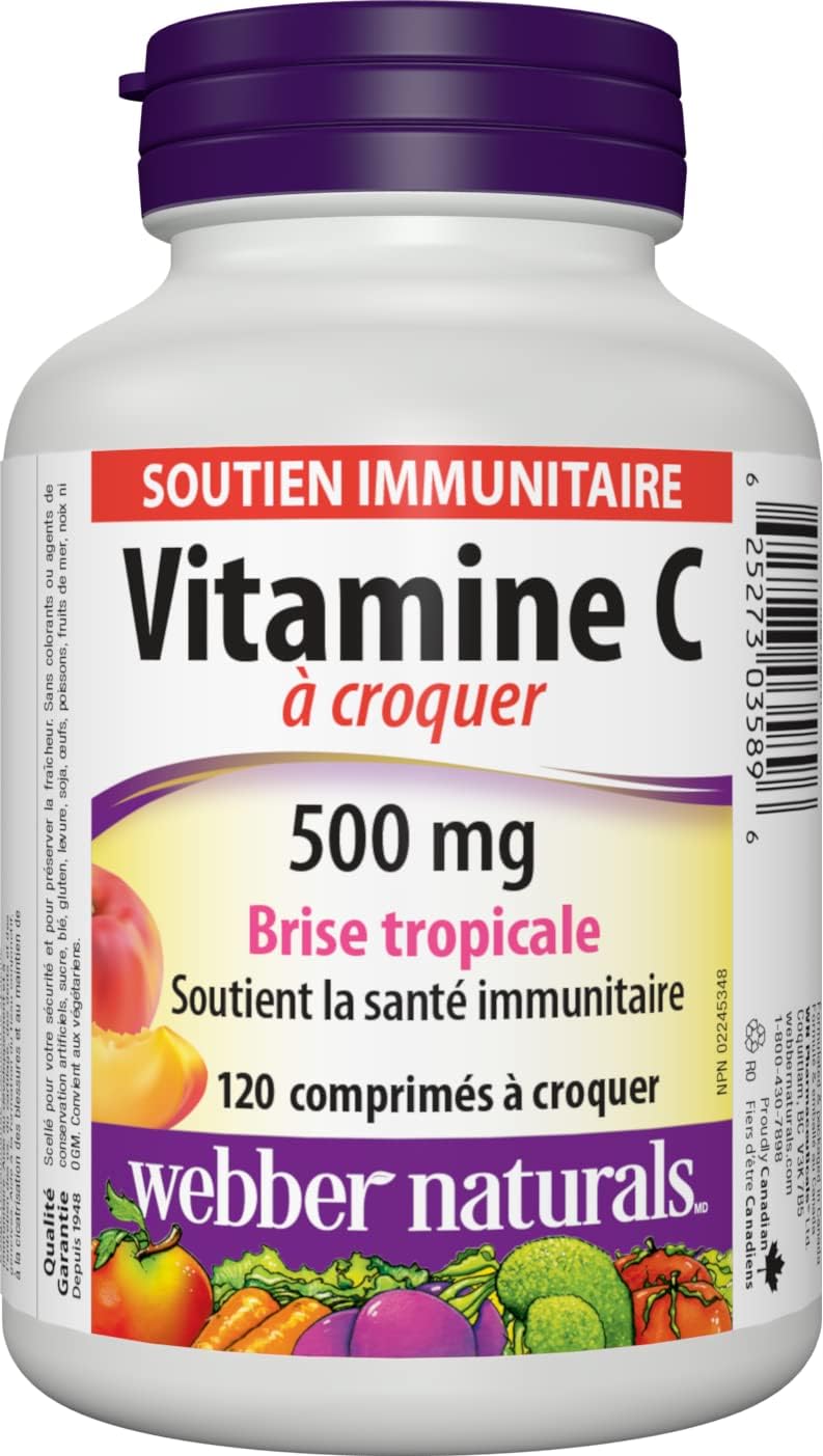 Webber Naturals Vitamina C Masticable 500 mg, 120 Comprimidos Sabor Tropical Breeze