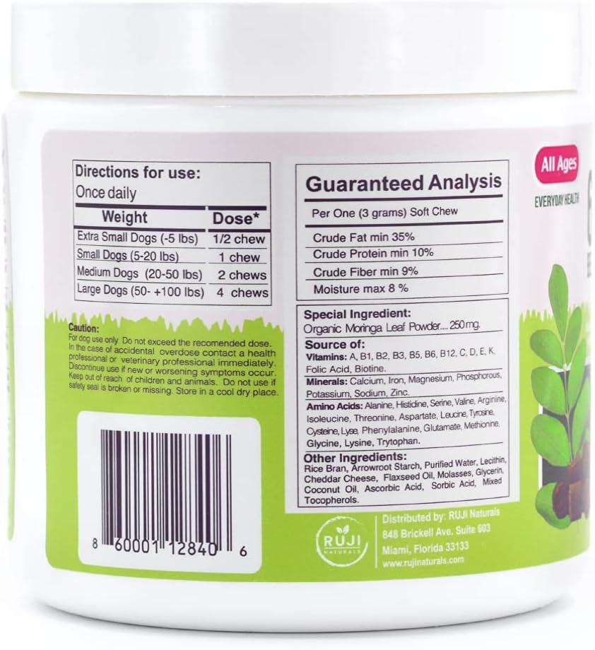 Ruji Naturals 6 en 1 Superfood Complemento para Perros con Moringa Orgánica - 90 Masticables