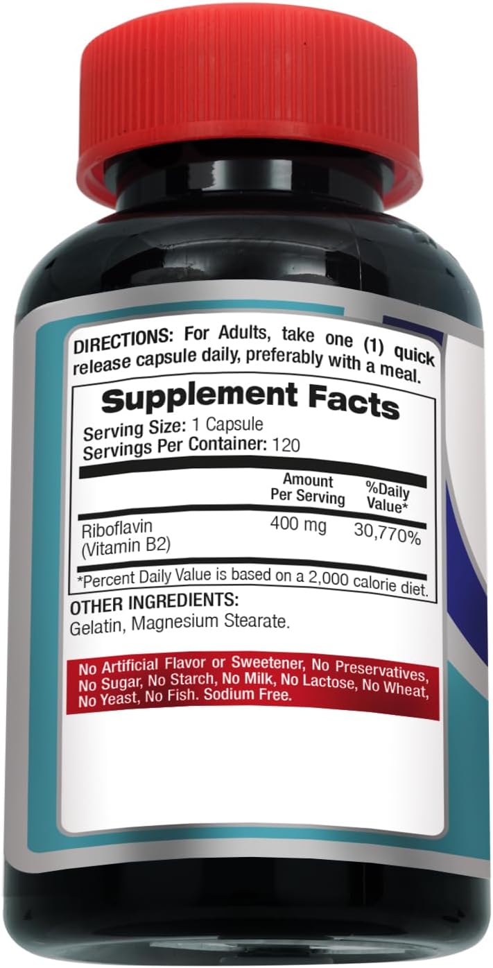 FITO MEDIC'S Lab | Vitamina B2 | 120 Cápsulas | 400 mg | Riboflavina de Alta Absorción