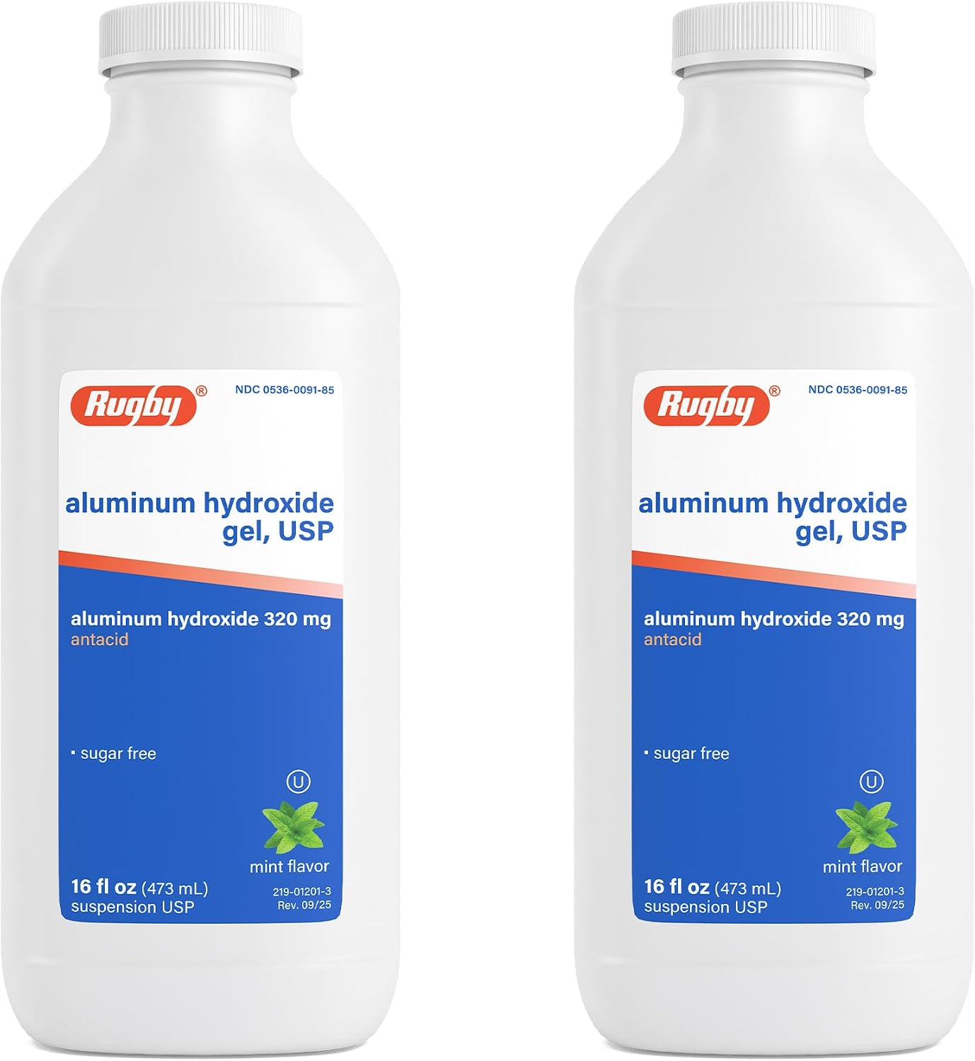 Rugby 320 mg Hidróxido de Aluminio Gel, USP - Antiácido Líquido - Sabor a Menta - 16 fl oz