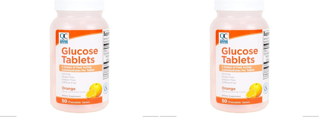 Quality Choice Comprimidos de Glucosa de Acción Rápida Sabor Naranja, 50 unidades