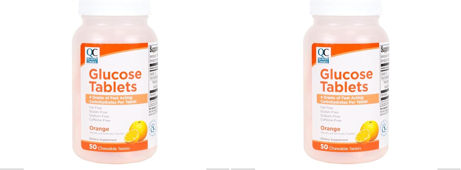 Quality Choice Comprimidos de Glucosa de Acción Rápida Sabor Naranja, 50 unidades