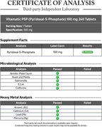Vitamatic P5P 100 mg – Forma Activa de Vitamina B6 (Piridoxal Fosfato) – 240 Comprimidos