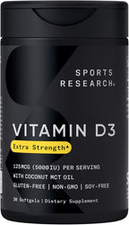 Sports Research Vitamina D3 5000 IU con Aceite de Coco MCT - 30 Cápsulas Blandas