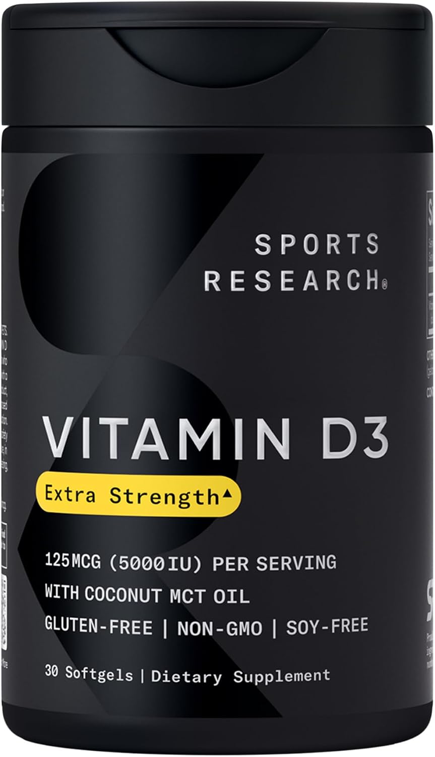 Sports Research Vitamina D3 5000 IU con Aceite de Coco MCT - 30 Cápsulas Blandas