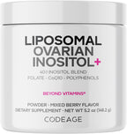 Codeage Liposomal Ovarian Inositol Powder - Myo-Inositol & D-Chiro-Inositol 40:1, Folato 5-MTHF, CoQ10, Granada y Arándano - 60 Servicios - Sabor a Bayas