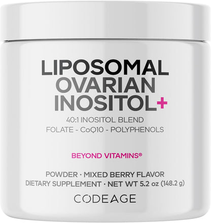 Codeage Liposomal Ovarian Inositol Powder - Myo-Inositol & D-Chiro-Inositol 40:1, Folato 5-MTHF, CoQ10, Granada y Arándano - – Image 1