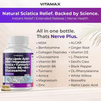 Nerve-Plus - Complemento para el nervio ciático con ácido fólico, guisante, glucosamina, MSM, complejo vitamínico B, ácido alfa lipoico 300 mg – 60 cápsulas