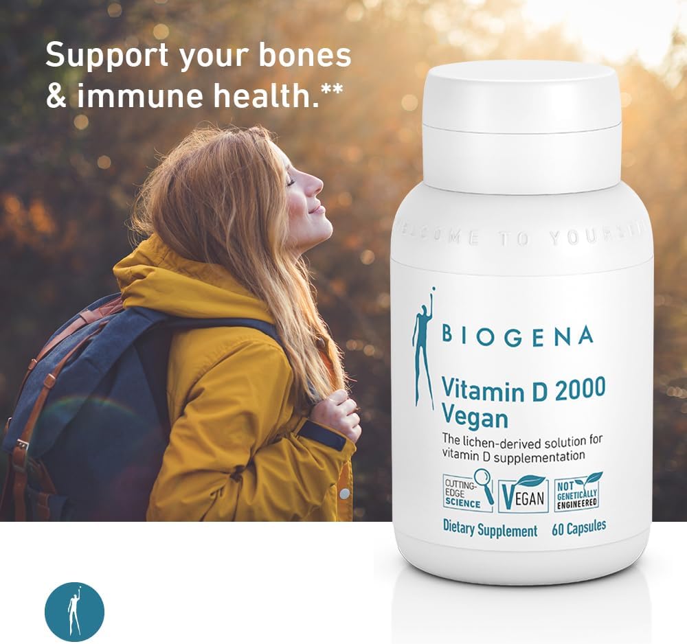 Biogena Vitamina D3 2000 UI Vegana - Complemento Alimenticio con Vitamina D de Líquenes - 60 Cápsulas