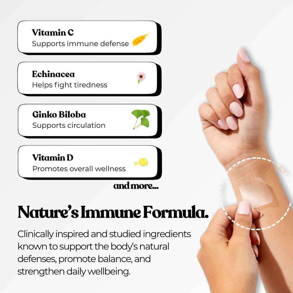 The Patch Collection® - Parche de alta concentración para el apoyo del sistema inmunitario | Complejo 6 en 1 con vitamina C, D, B12, zinc, cúrcuma, saúco, ginkgo biloba, equinácea | Vegano y sin látex (15 parches)
