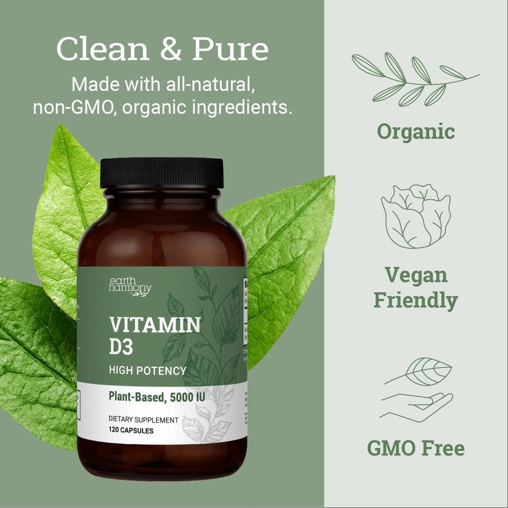 Earth Harmony Naturals Vitamina D3 Vegana 5000 IU - 120 Cápsulas