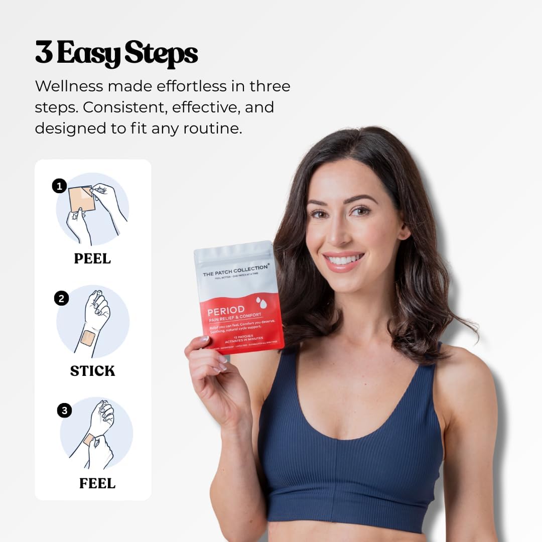 The Patch Collection® – Parche para Alivio del Dolor Menstrual | Mentol, Cúrcuma, Raíz de Valeriana, Té Verde, Aceite de Semilla de Granada (Pack de 12)