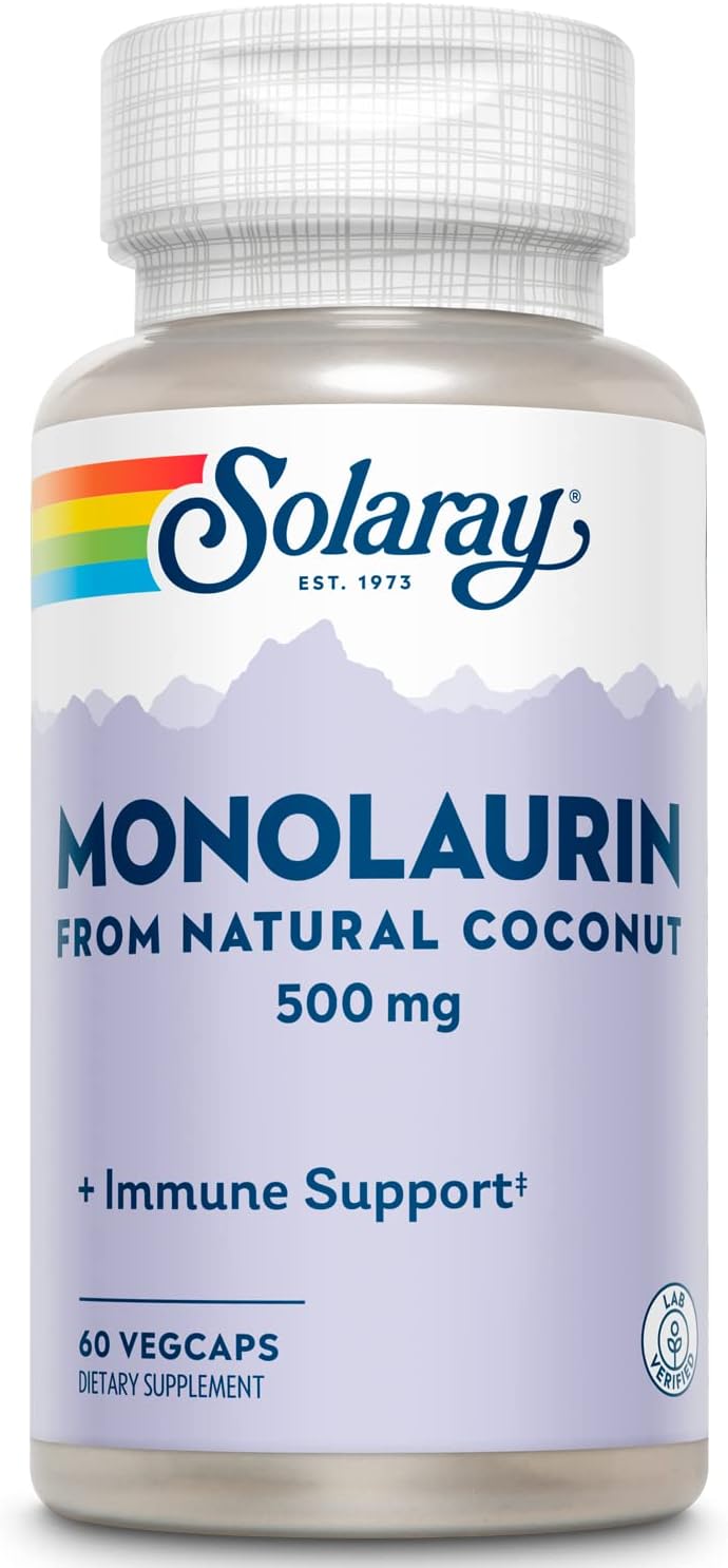 SOLARAY Monolaurin 500 mg from Natural Coconut - Food Supplement - 60 Vegan Capsules