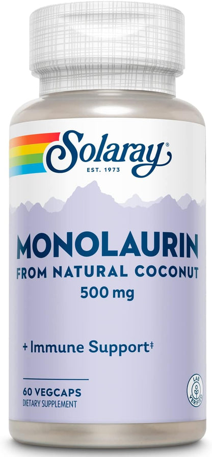 SOLARAY Monolaurin 500 mg de Coco Natural - Complemento Alimenticio - 60 Cápsulas Veganas – Image 1