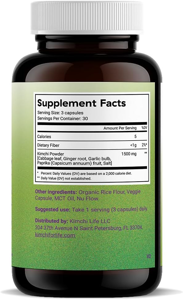 Kimchi Life – Cápsulas de Kimchi Fermentado Premium – Probióticos Veganos para la Salud Intestinal y el Sistema Inmunitario