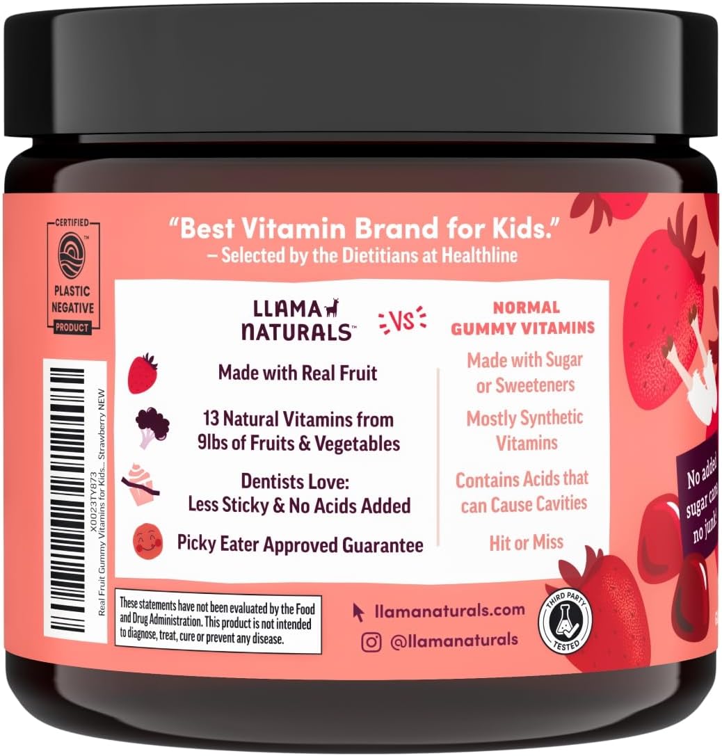 Llama Naturals Gomitas Multivitamínicas para Niños - Fresa, 180 uds