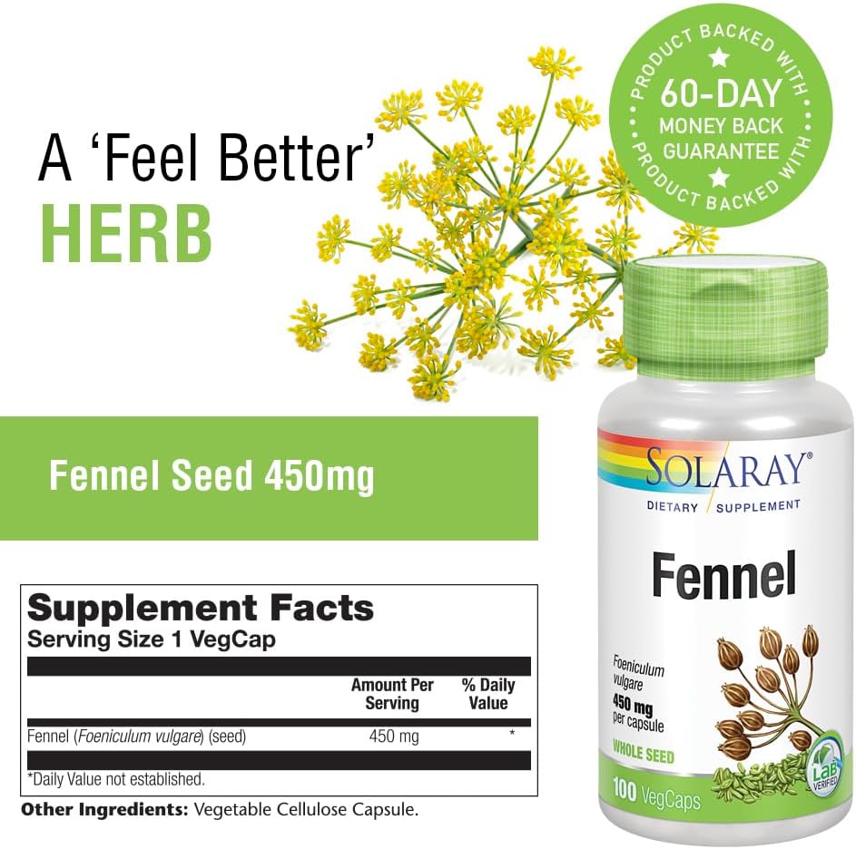 Solaray Semillas de Hinojo 450mg - 100 Cápsulas Veganas