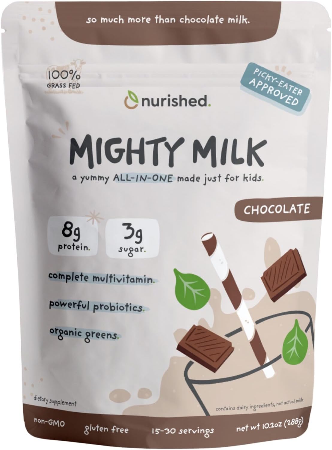 Vanilla Mighty Milk - Proteína en Polvo y Multivitamínico Diario para Niños con Probióticos y Espinacas Orgánicas - 15-30 Servicios