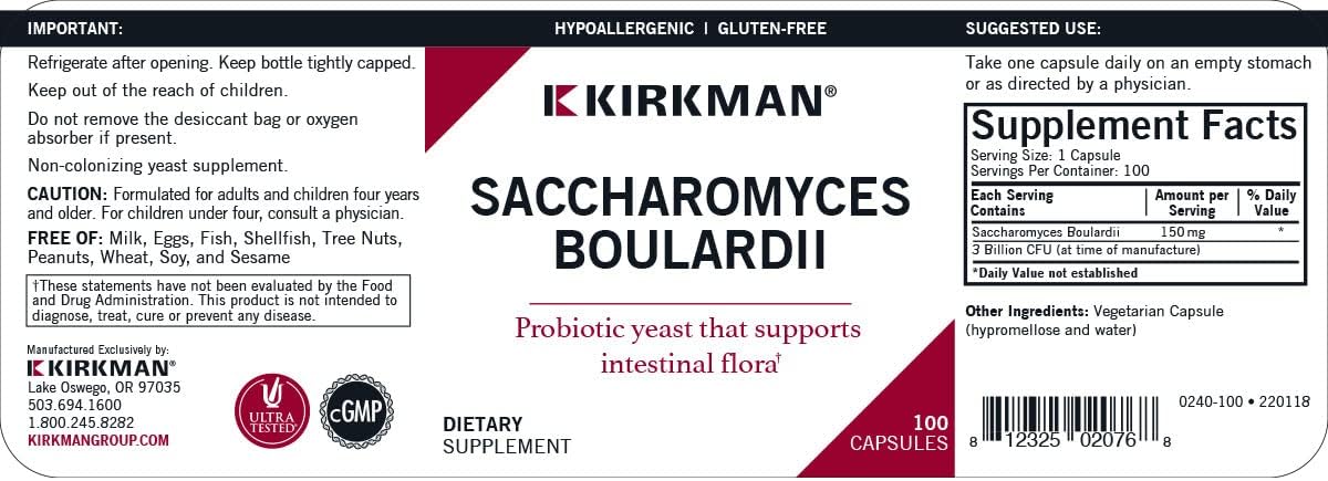 Kirkman Saccharomyces Boulardii - 3.000 Millones de UFC - 100 Cápsulas