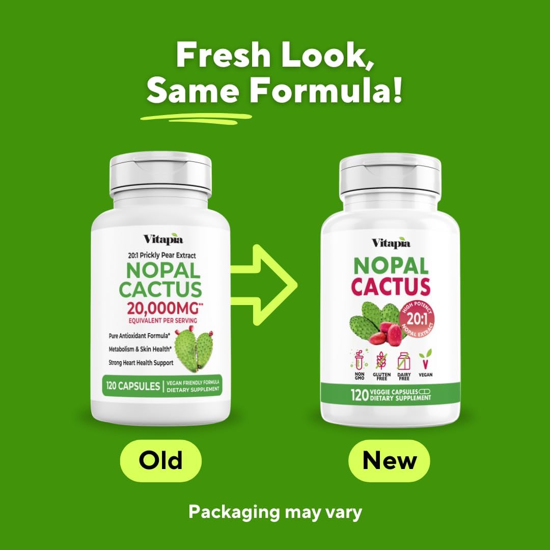 Vitapia Extracto de Nopal Cactus - 120 Cápsulas Vegetales - Sin Gluten y No-GMO