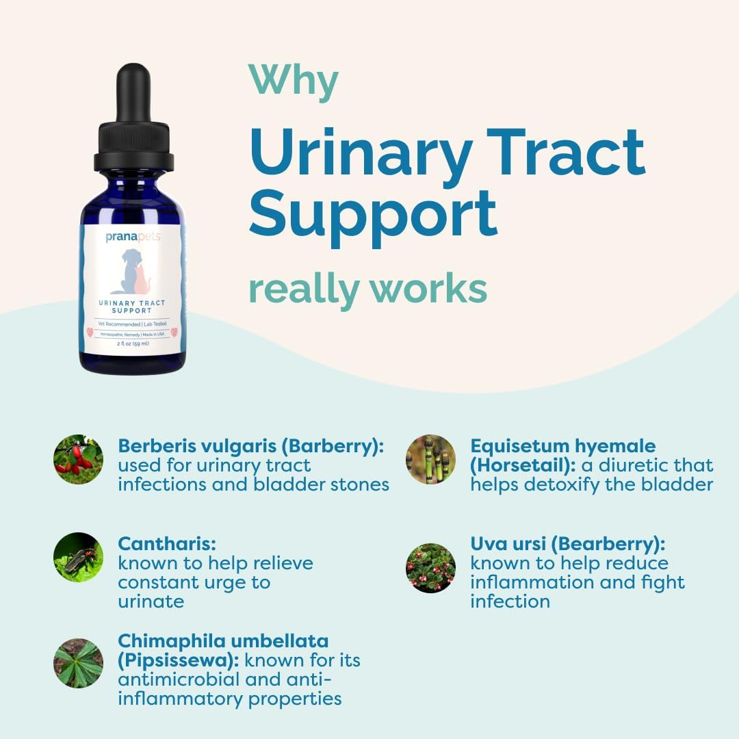 PranaPets Suplemento Líquido para el Tracto Urinario en Perros y Gatos | Apoyo Natural para la Vejiga