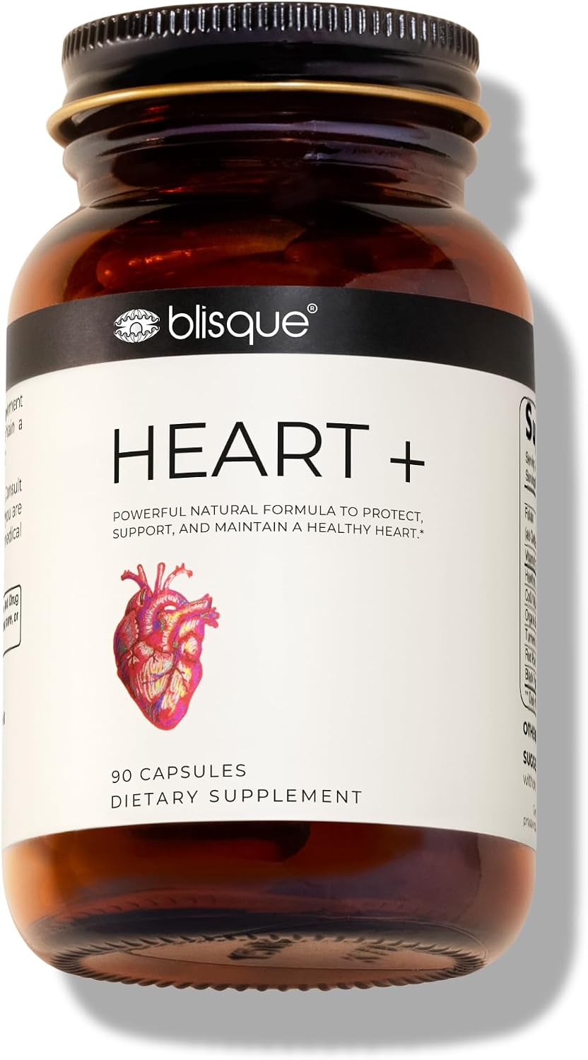 Blisque Heart+ – Apoyo Natural para la Presión Arterial y Salud Cardiovascular | Coenzima Q10, Espino Blanco, Remolacha, Cúrcuma | 90 Cápsulas