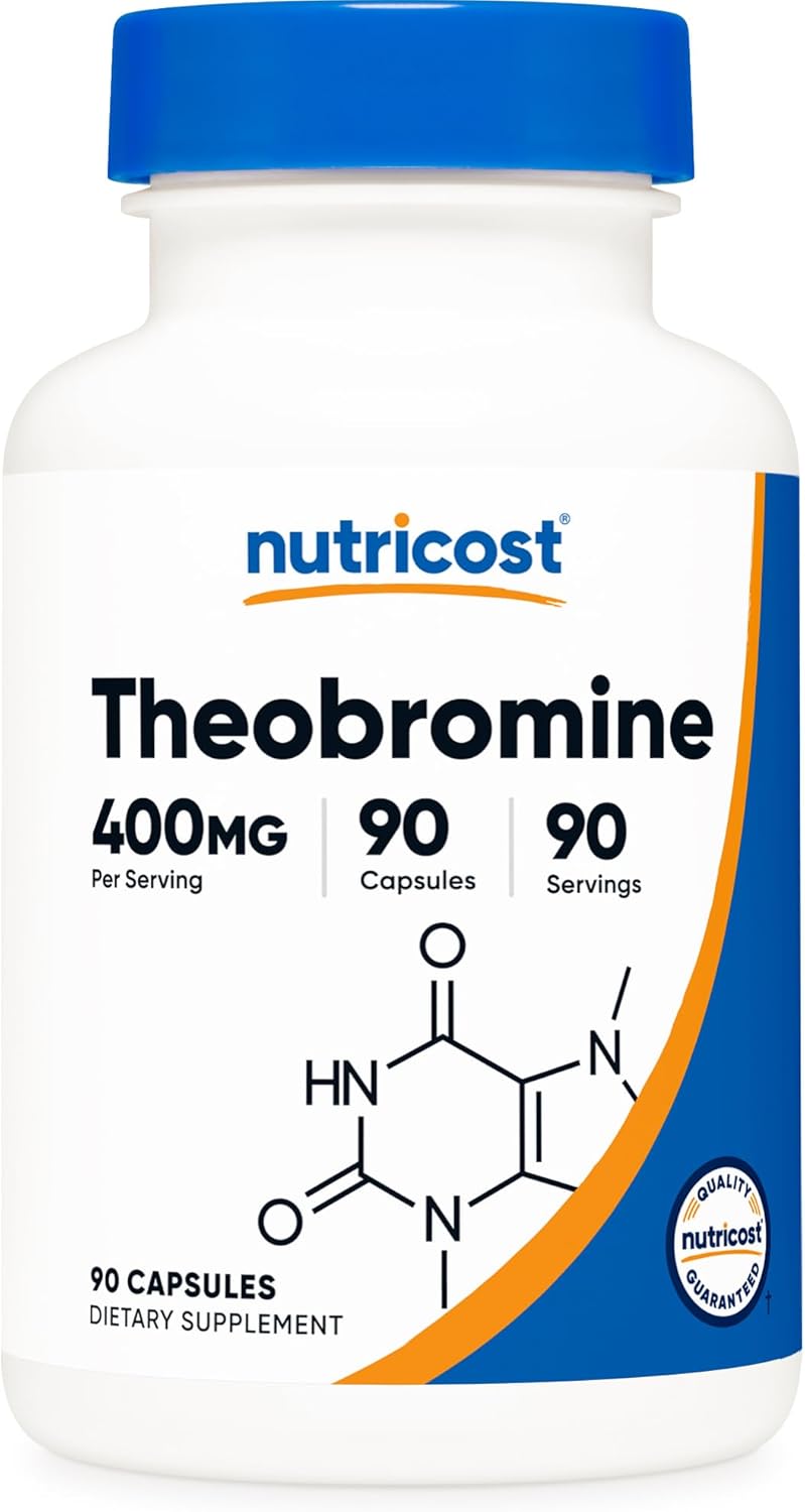 Nutricost Teobromina 400mg, 90 Cápsulas Vegetarianas - Sin Gluten, No Transgénico