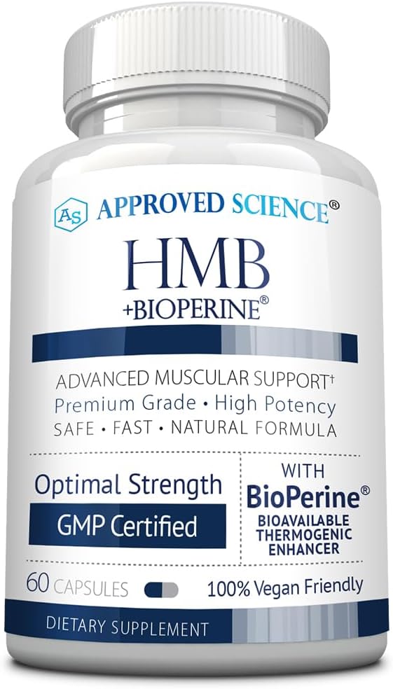 Approved Science HMB - 1500 mg de HMB de alta potencia con calcio y BioPerine para absorción - Salud muscular y rendimiento en el ejercicio - 60 cápsulas veganas - Pack de 6