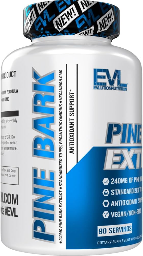 Evlution Nutrition Extracto de Corteza de Pino - 240 mg por Cápsula - 95% Proantocianidinas - Vegano y Sin OGM - 90 Cápsulas Vegetales