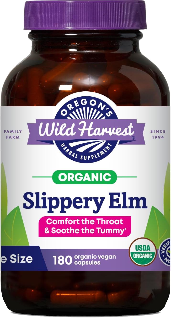 Oregon's Wild Harvest Suplemento Herbal de Olmo Americano Ecológico Cápsulas Veganas - 180 Unidades