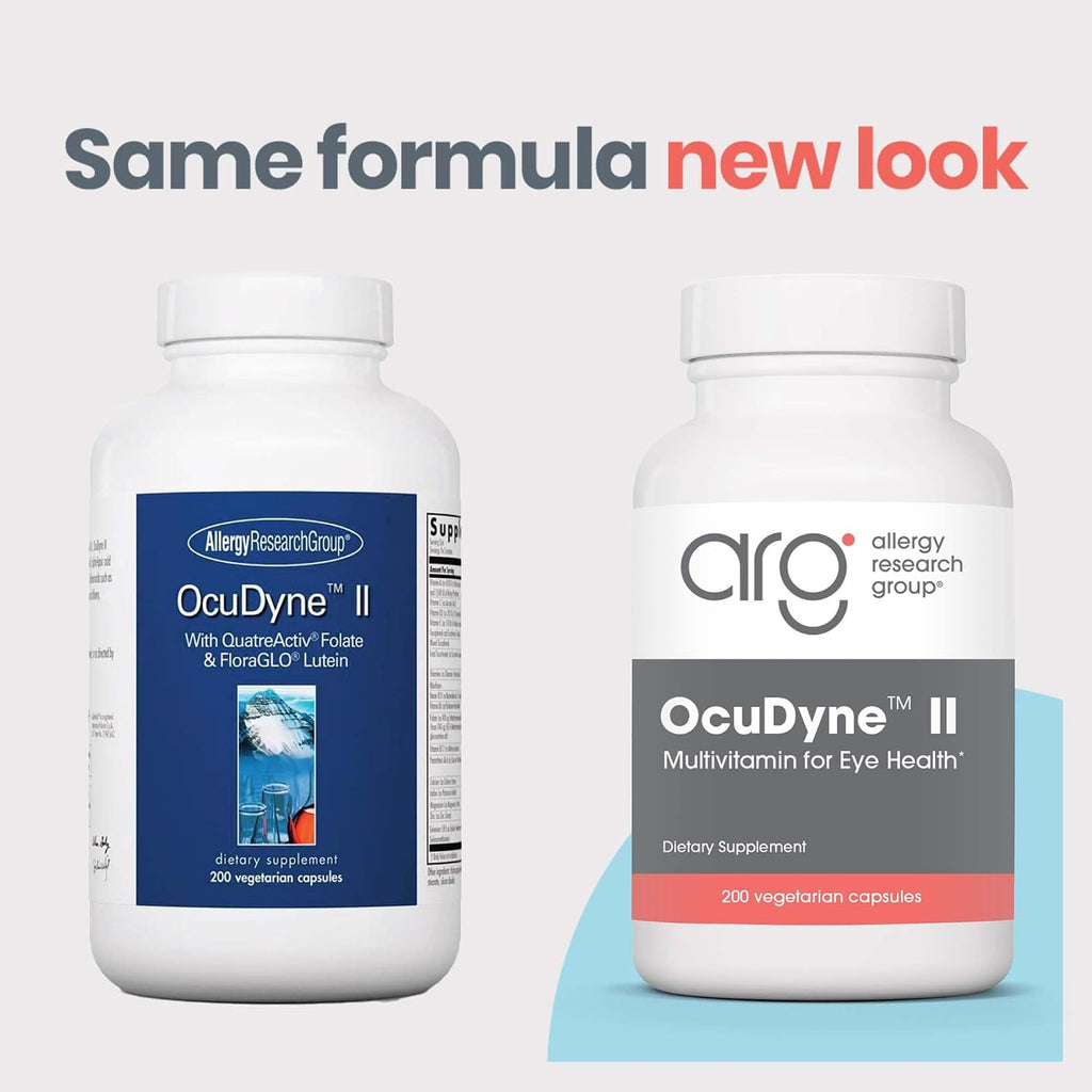 Allergy Research Group ARG OcuDyne II - Suplemento para la salud ocular con luteína, zeaxantina y antioxidantes - Fórmula multivitamínica - Vegetariano - 200 cápsulas