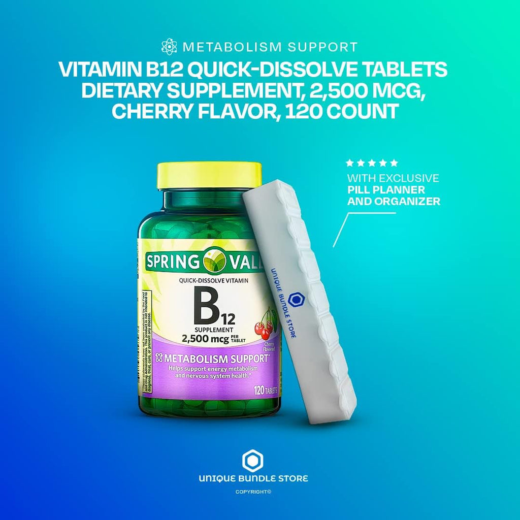 Spring Valley Vitamina B12 2500 mcg Comprimidos de Disolución Rápida Sabor Cereza, 120 Comprimidos