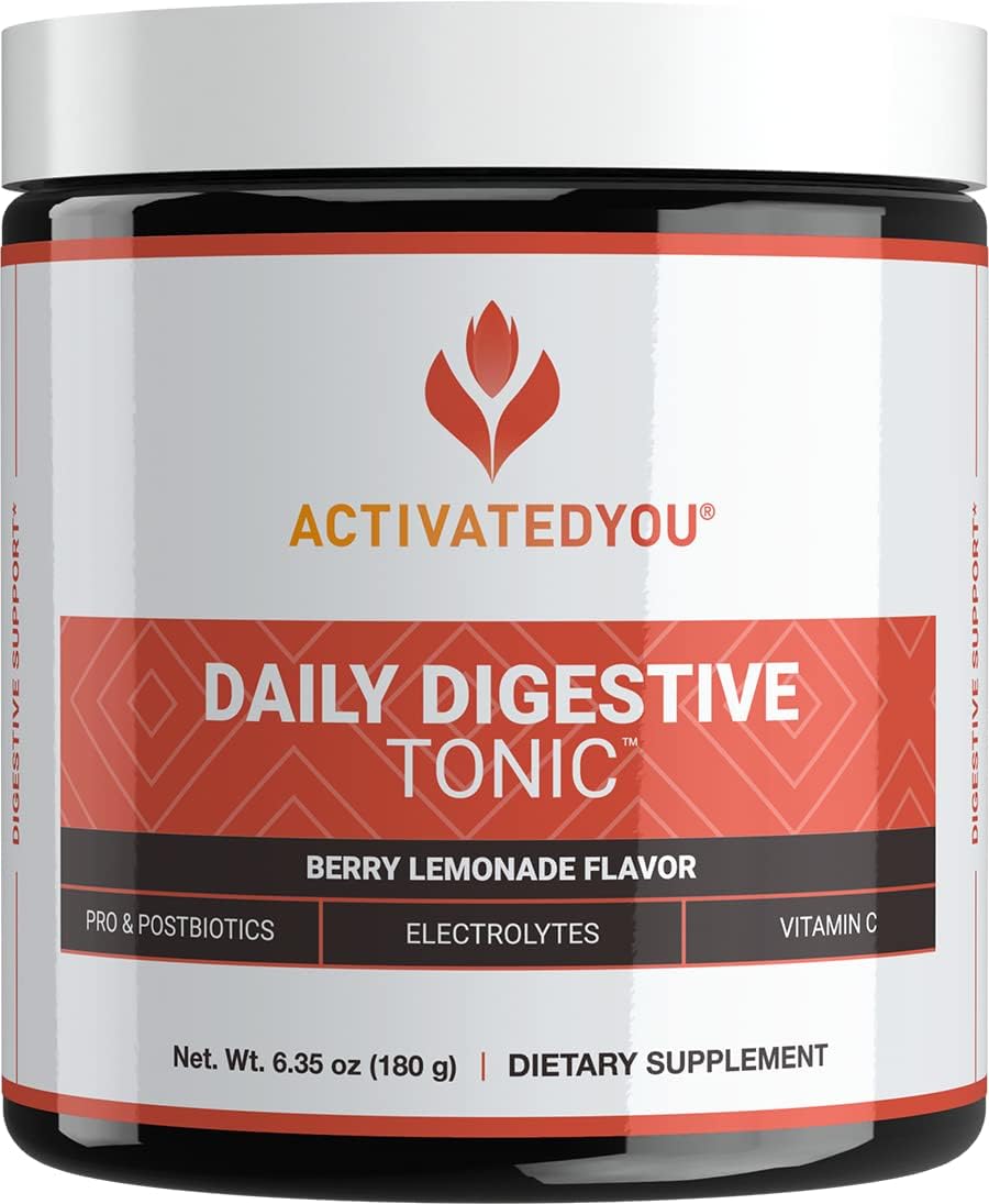 ACTIVATEDYOU Daily Digestive Tonic - Tónico Digestivo Diario con Kombucha, Vinagre de Manzana, Prebióticos y Vitamina C - Sabor Berry Lemonade (30 Servicios)