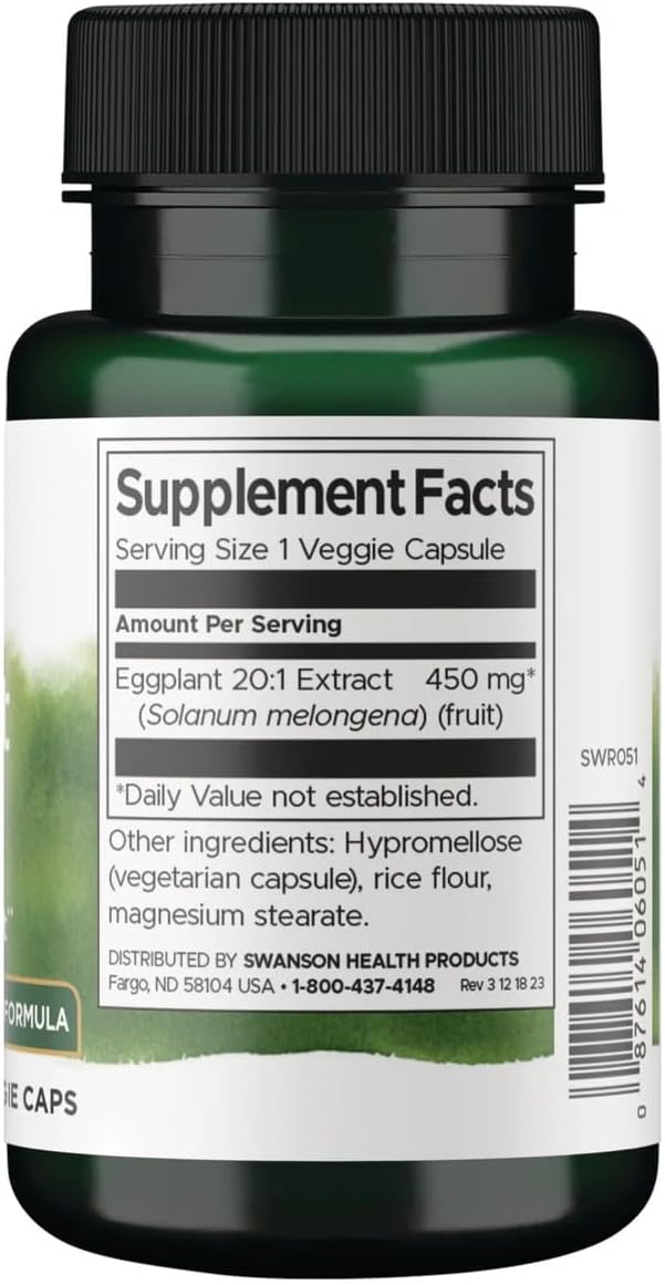 Extracto de Berenjena Swanson 20:1 450 mg 30 Cápsulas Vegetales (Paquete de 2)