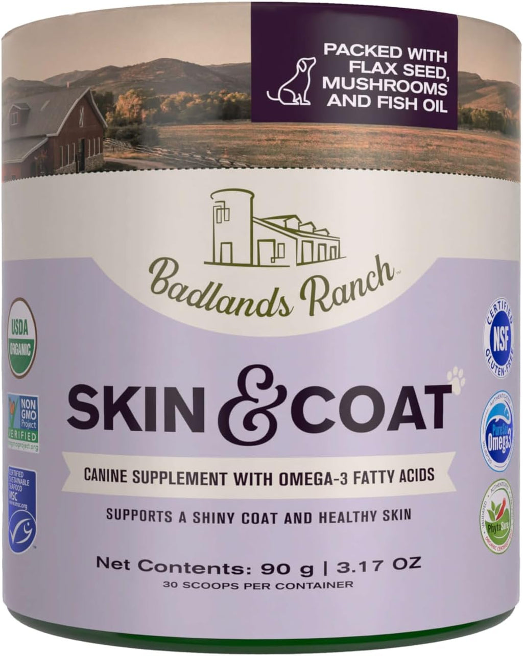 Badlands Ranch - Suplemento para Piel y Pelaje Canino con Omega-3, Ingredientes Orgánicos, 30 porciones